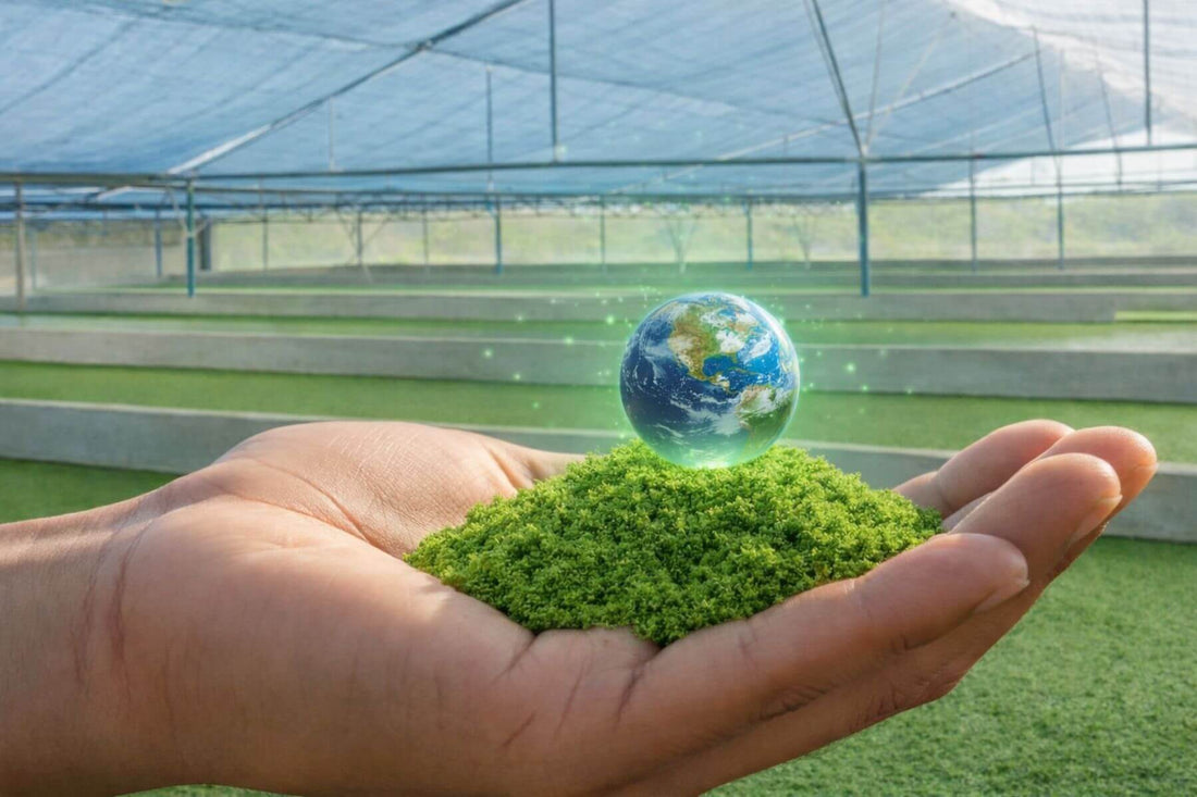 Wolffia plant in a hand with Earth in a farm